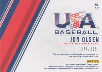 2018 Panini USA Baseball Stars & Stripes - Stars and Stripes Signatures #12 Jon Olsen Back