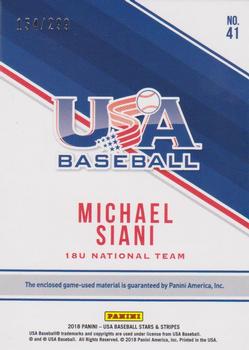 2018 Panini USA Baseball Stars & Stripes - Tools of the Trade #41 Michael Siani Back
