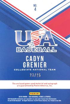 2018 Panini USA Baseball Stars & Stripes - USA BB Silhouettes Signatures Bats #4 Cadyn Grenier Back