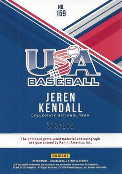 2018 Panini USA Baseball Stars & Stripes - USA BB Silhouettes Signatures Jerseys #159 Jeren Kendall Back