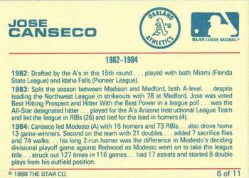 1988 Star Jose Canseco Bay Bombers Series #6 Jose Canseco Back