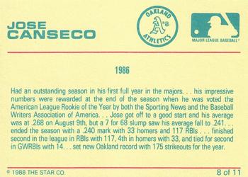 1988 Star Jose Canseco Bay Bombers Series #8 Jose Canseco Back