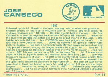 1988 Star Jose Canseco Bay Bombers Series #9 Jose Canseco Back