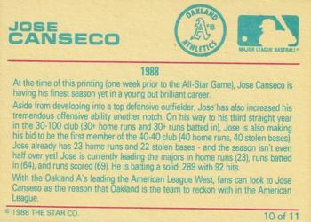 1988 Star Jose Canseco Bay Bombers Series #10 Jose Canseco Back