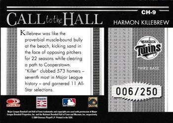 2004 Donruss Timelines - Call to the Hall #CH-9 Harmon Killebrew Back