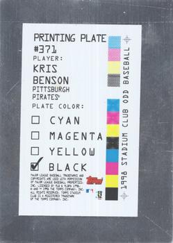 1998 Stadium Club - Printing Plates Black #371 Kris Benson Back
