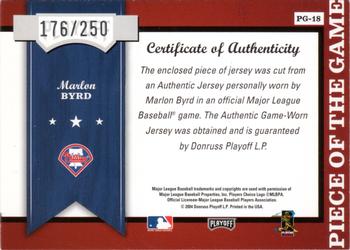 2004 Playoff Honors - Piece of the Game Jersey Number #PG-18 Marlon Byrd Back
