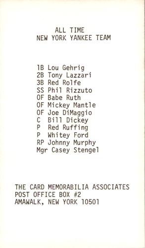 1973 TCMA All-Time New York Yankees #NNO Tony Lazzeri Back