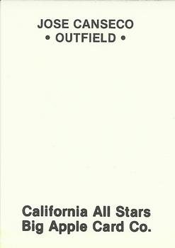 1986 Big Apple California All Stars (Unlicensed) #3 Jose Canseco Back