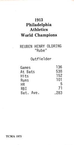 1975 TCMA 1913 Philadelphia Athletics #11 Rube Oldring Back
