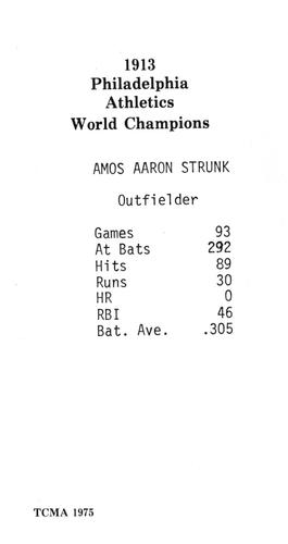 1975 TCMA 1913 Philadelphia Athletics #15 Amos Strunk Back