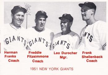 1975 TCMA 1951 New York Giants (Red Names) #NNO Herman Franks / Leo Durocher / Freddie Fitzsimmons / Frank Shellenback Front