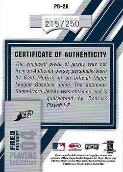 2004 Playoff Honors - Players Collection Jersey Blue #PC-26 Fred McGriff Back