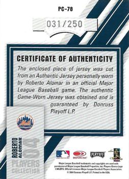 2004 Playoff Honors - Players Collection Jersey Blue Number #PC-78 Roberto Alomar Back