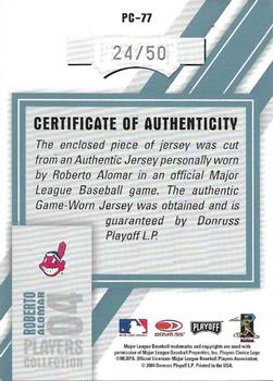 2004 Playoff Honors - Players Collection Jersey Platinum Number #PC-77 Roberto Alomar Back
