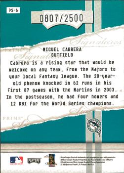 2004 Playoff Honors - Prime Signatures #PS-6 Miguel Cabrera Back