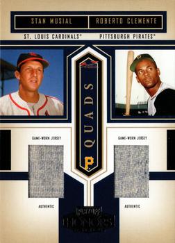2004 Playoff Honors - Quad Material #Q-18 Stan Musial / Roberto Clemente / Al Kaline / Carl Yastrzemski Front