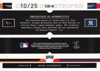 2004 Playoff Prestige - Changing Stripes Dual Jersey Prime #CS-2 Mike Mussina  Back