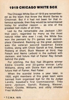 1975 TCMA 1919 Chicago White Sox #NNO Chicago White Sox Back