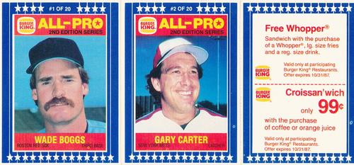 1987 Burger King All-Pro - Panels #1-2 Wade Boggs / Gary Carter Front