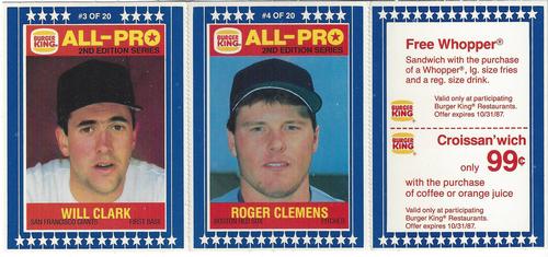 1987 Burger King All-Pro - Panels #3-4 Will Clark / Roger Clemens Front
