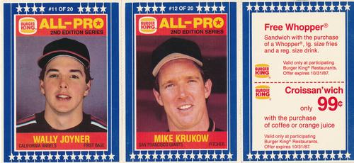 1987 Burger King All-Pro - Panels #11-12 Wally Joyner / Mike Krukow Front