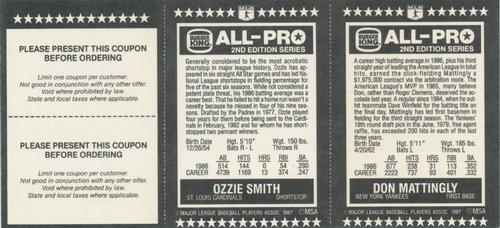 1987 Burger King All-Pro - Panels #13-14 Don Mattingly / Ozzie Smith Back