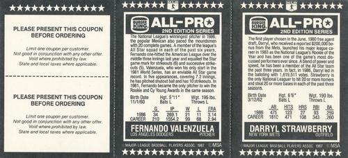 1987 Burger King All-Pro - Panels #19-20 Darryl Strawberry / Fernando Valenzuela Back