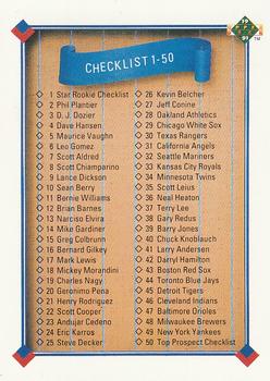 1991 Upper Deck #100 Checklist: 1-100 Front