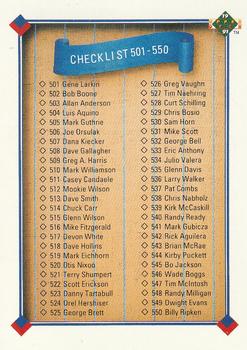 1991 Upper Deck #600 Checklist: 501-600 Front