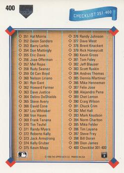1991 Upper Deck #400 Checklist: 301-400 Back
