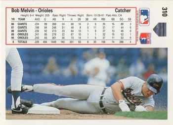 1991 Upper Deck #310 Bob Melvin Back