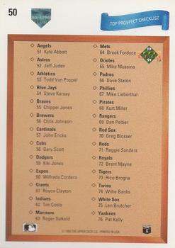 1991 Upper Deck #50 Top Prospect Checklist Back
