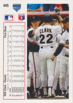 1991 Upper Deck #445 Will Clark Back