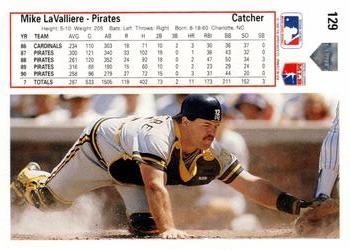 1991 Upper Deck #129 Mike LaValliere Back