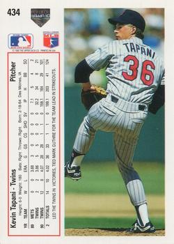 1991 Upper Deck #434 Kevin Tapani Back