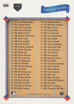 1991 Upper Deck #500 Checklist: 401-500 Back
