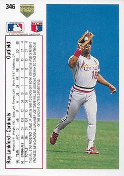 1991 Upper Deck #346 Ray Lankford Back