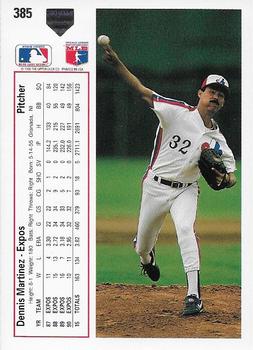1991 Upper Deck #385 Dennis Martinez Back