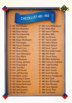 1991 Upper Deck #500 Checklist: 401-500 Front
