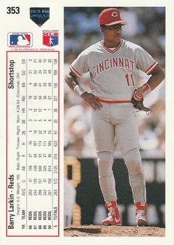 1991 Upper Deck #353 Barry Larkin Back