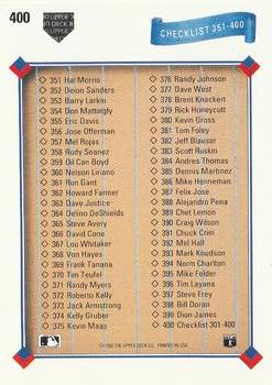1991 Upper Deck #400 Checklist: 301-400 Back