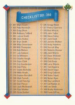 1991 Upper Deck #400 Checklist: 301-400 Front