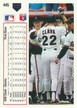 1991 Upper Deck #445 Will Clark Back