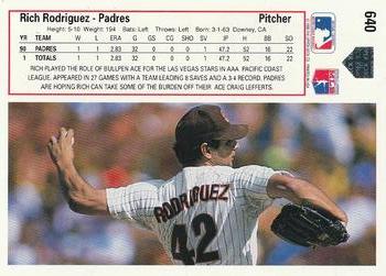 1991 Upper Deck #640 Rich Rodriguez Back