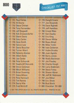 1991 Upper Deck #800 Checklist: 701-800 Back