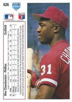 1991 Upper Deck #626 Wes Chamberlain Back