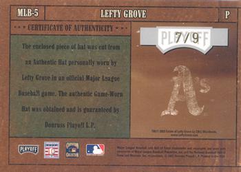 2004 Playoff Prime Cuts - MLB Icons Material Prime #MLB-5 Lefty Grove Back
