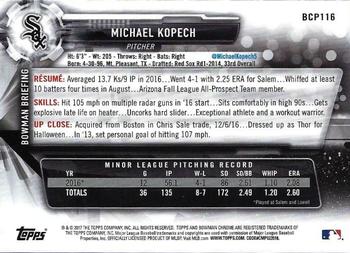 2017 Bowman - Chrome Prospects Mojo #BCP116 Michael Kopech Back