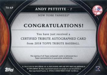 2018 Topps Tribute - Autographs #TA-AP Andy Pettitte Back